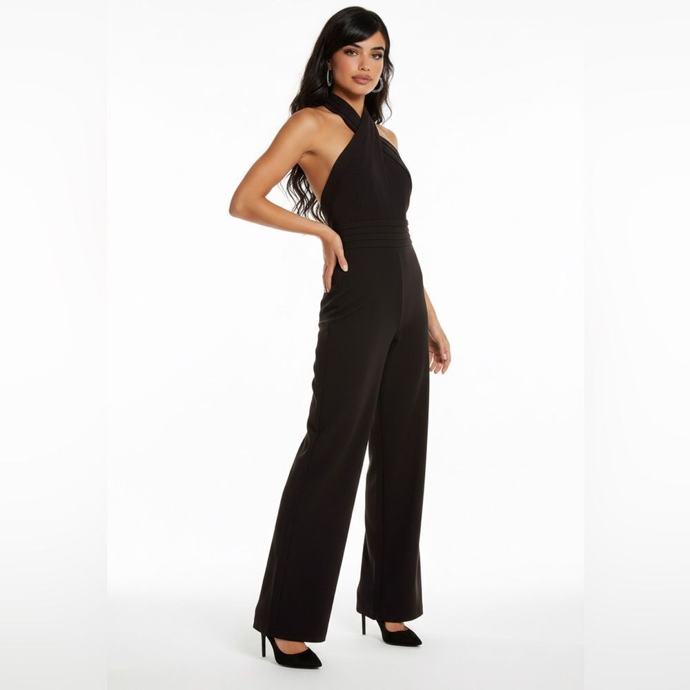 ADELYN RAE Elegant Black Cindy Wide Leg Halter Sleeveless Evening jumpsuit small